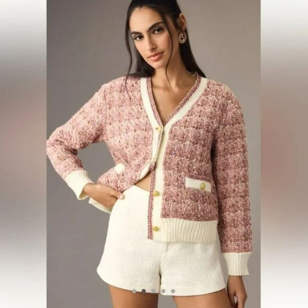 Anthropologie | Maeve Tweed Lurex Coatigan | Pink, Large